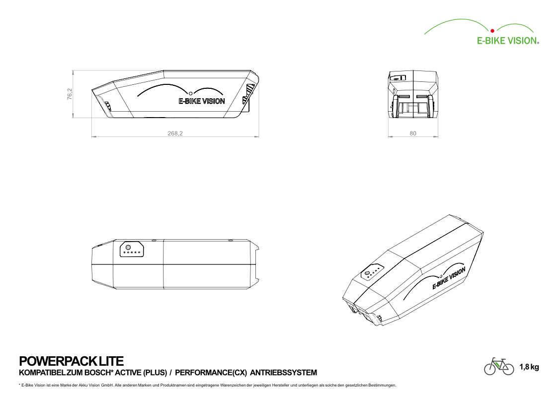 E-Bike Vision - EBV E-Bike Battery Lite, Kompatibel Zu Bosch Active (Plus) / Performance (CX) 36 V U 2 E-Bike Vision - EBV E-Bike Battery Lite, Kompatibel Zu Bosch Active (Plus) / Performance (CX) 36 V U – Bild 2